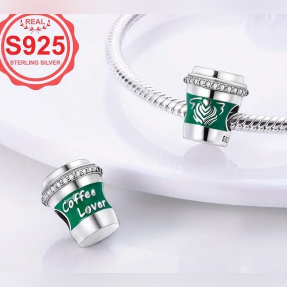STERLING SILVER COFFEE BRACELET CHARM - Picture 1 of 5